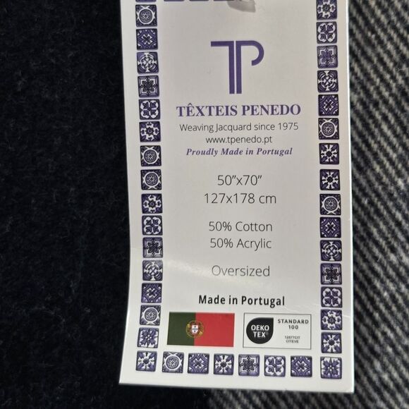 Penedo Weaving Jacquard Oversized Throw Blanket Plaid Cream Black 50x70 Portugal - Picture 4 of 8